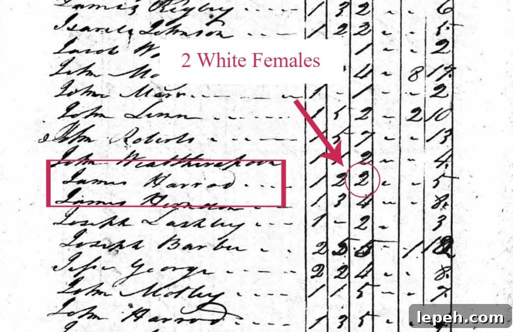 1790 Census entry for James Harrod