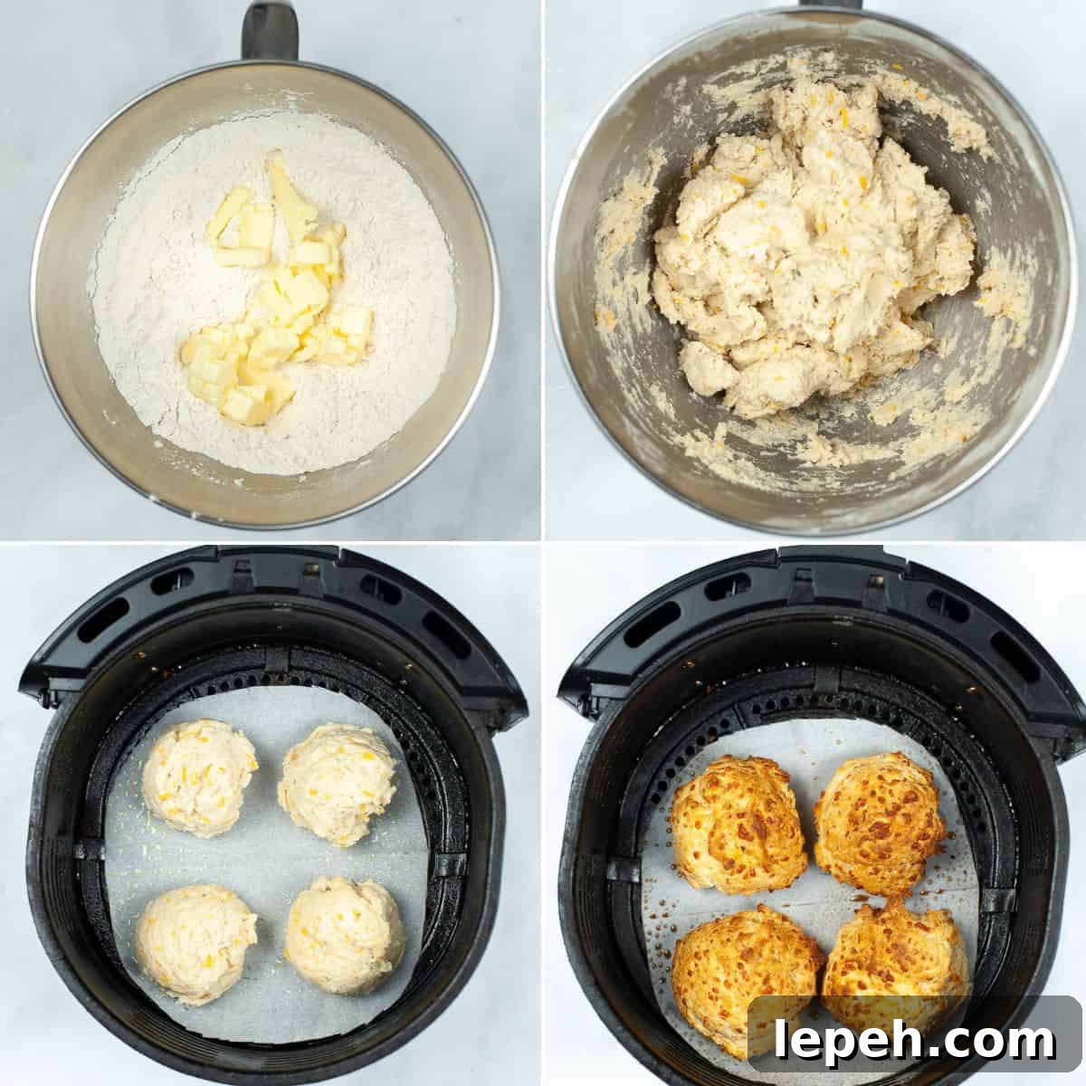 Mixing the ingredients, forming the rolls and frying the batter.