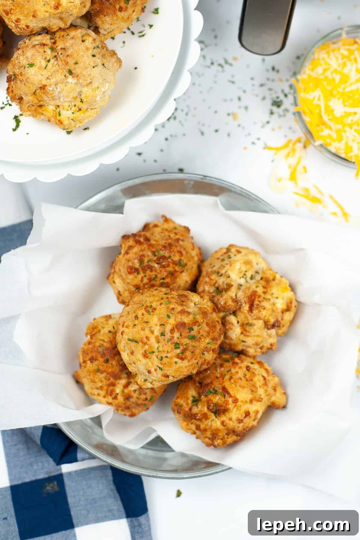 A top shot of the red lobster biscuits from the air fryer.