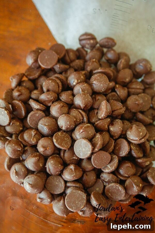 dark chocolate chips for an easy Halloween dessert recipe of dark chocolate fudge