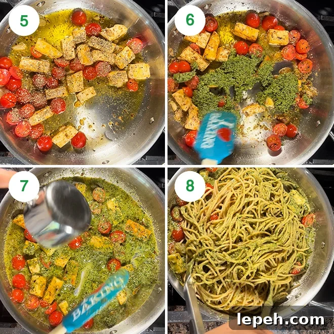 step by step picture collage of making paneer pesto pasta