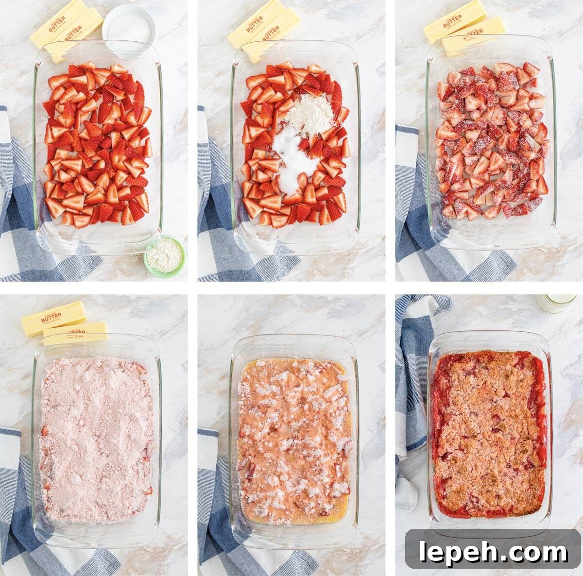 collage of images showing how to make Strawberry Dump Cake