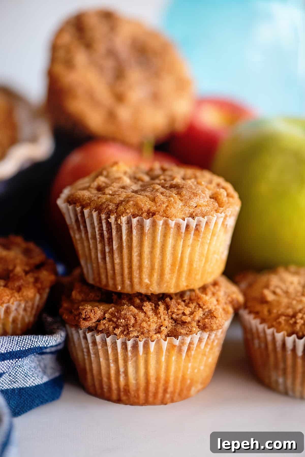 Stack of two apple pie muffins
