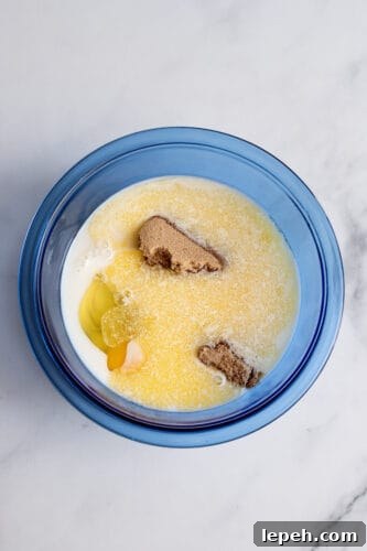 Egg, brown sugar and buttermilk in large mixing bowl.