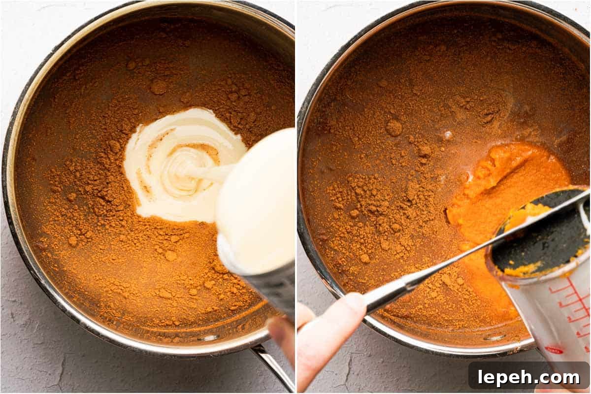 adding ingredients to pan