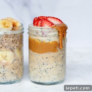 Creamy high-protein overnight oats made with protein powder and greek yogurt.