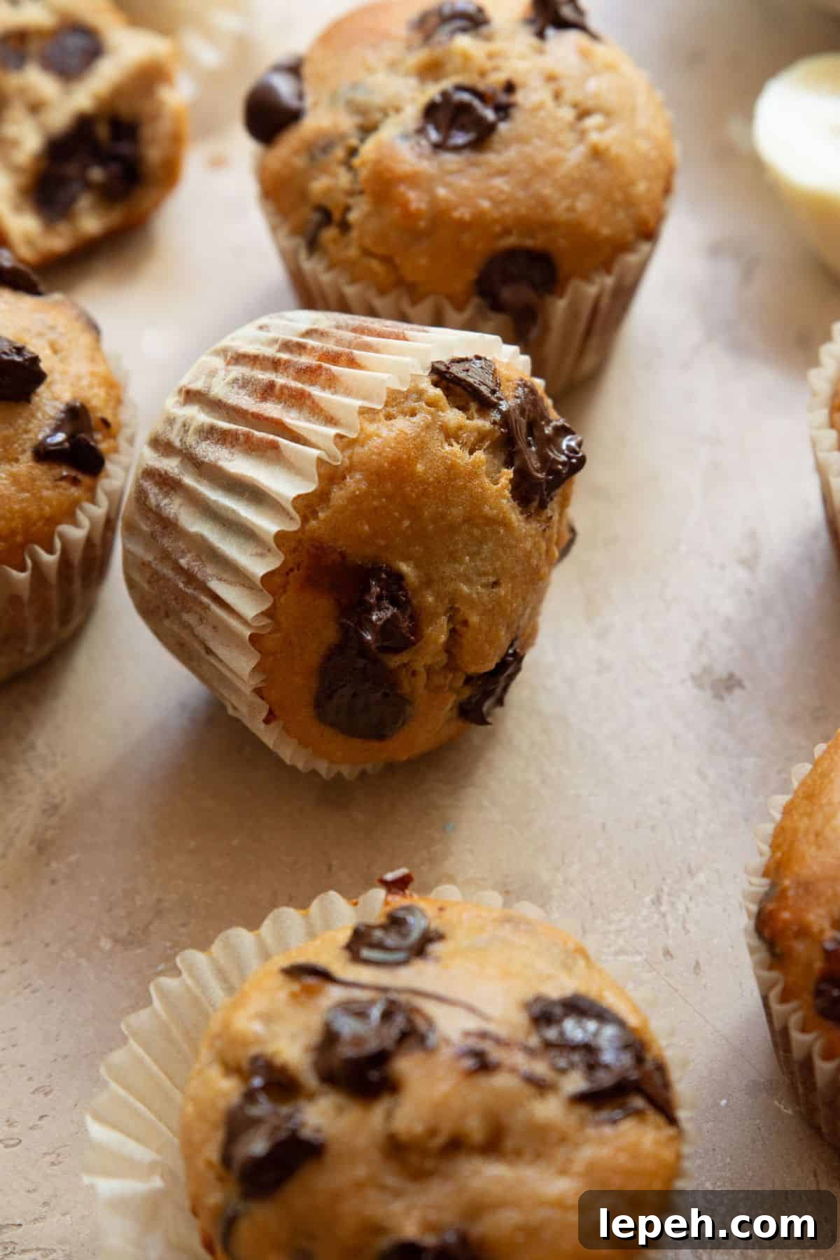Banana protein muffins with chocolate chips.
