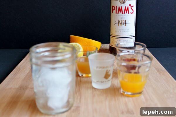 Ingredients for Pimm's Sundowner recipe.