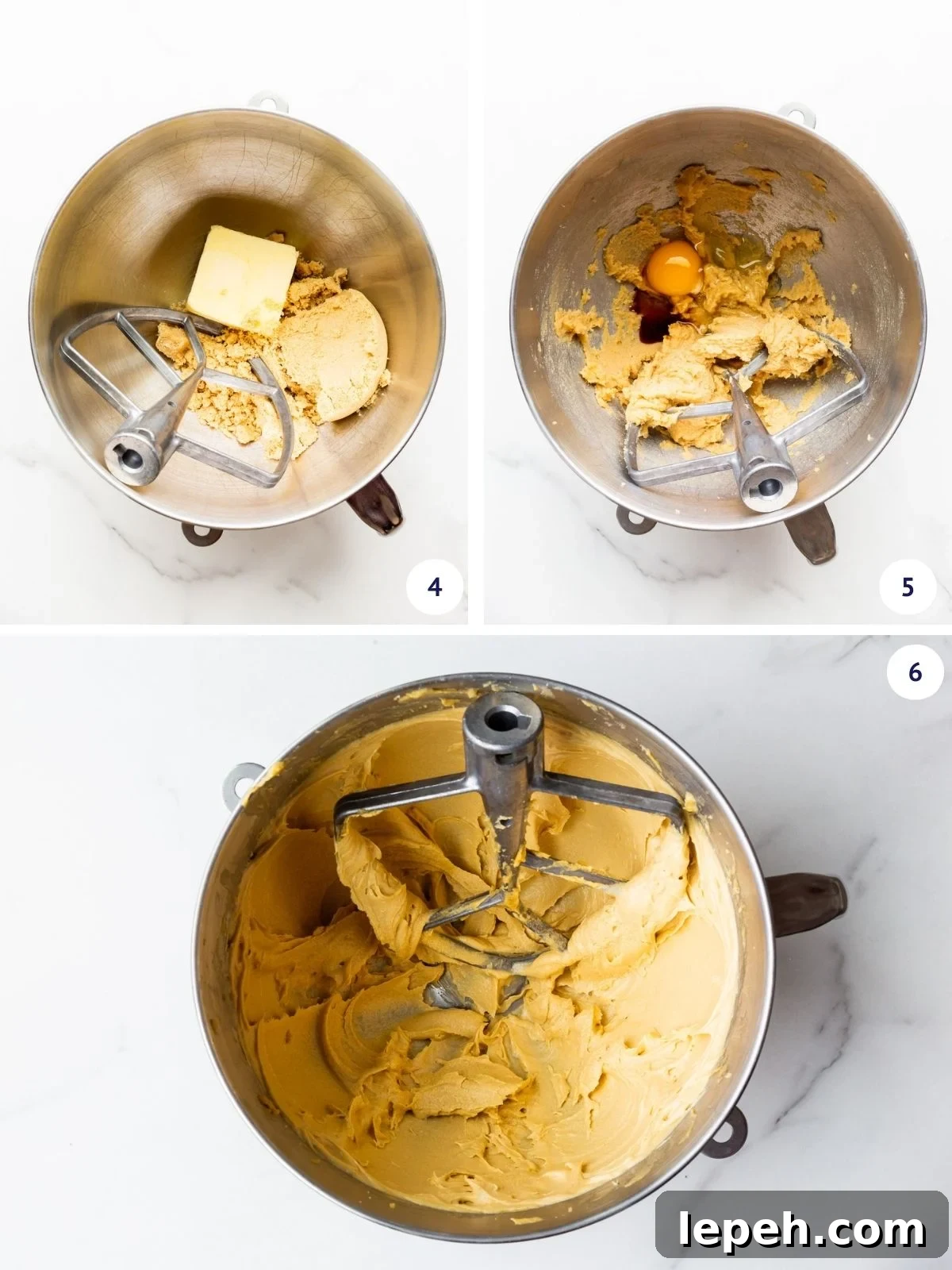 Creaming butter and sugar then adding eggs one at a time with vanilla to create a fluffy, airy base for a coffee cake.