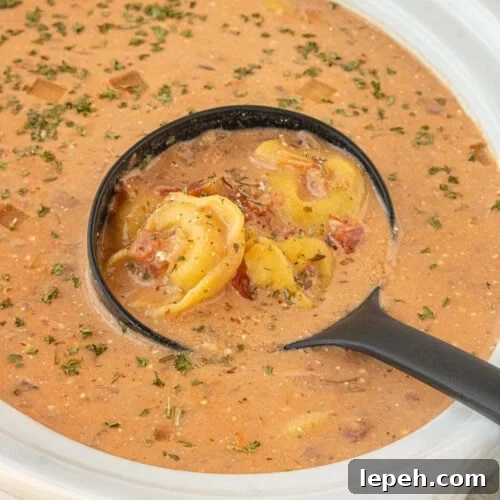 Creamy tomato tortellini soup.
