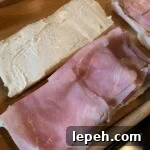 Ham layered on French bread