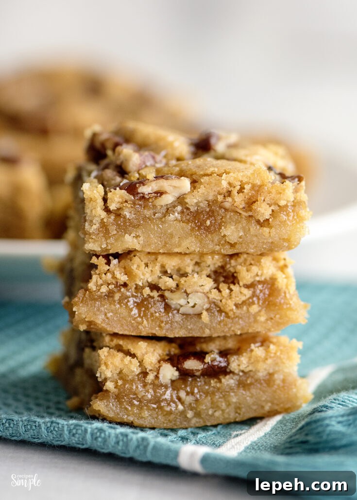 Salted Caramel Pecan Bars Stacked three high
