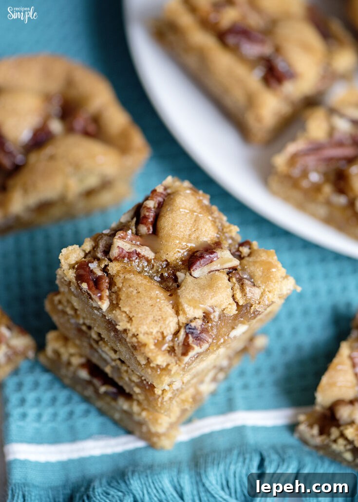 Stacked caramel pecan bars