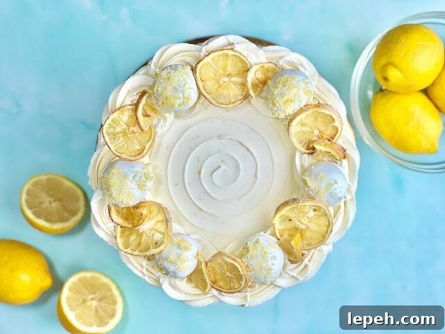 Lemon Cake decorated with lemon truffles and sugared lemons