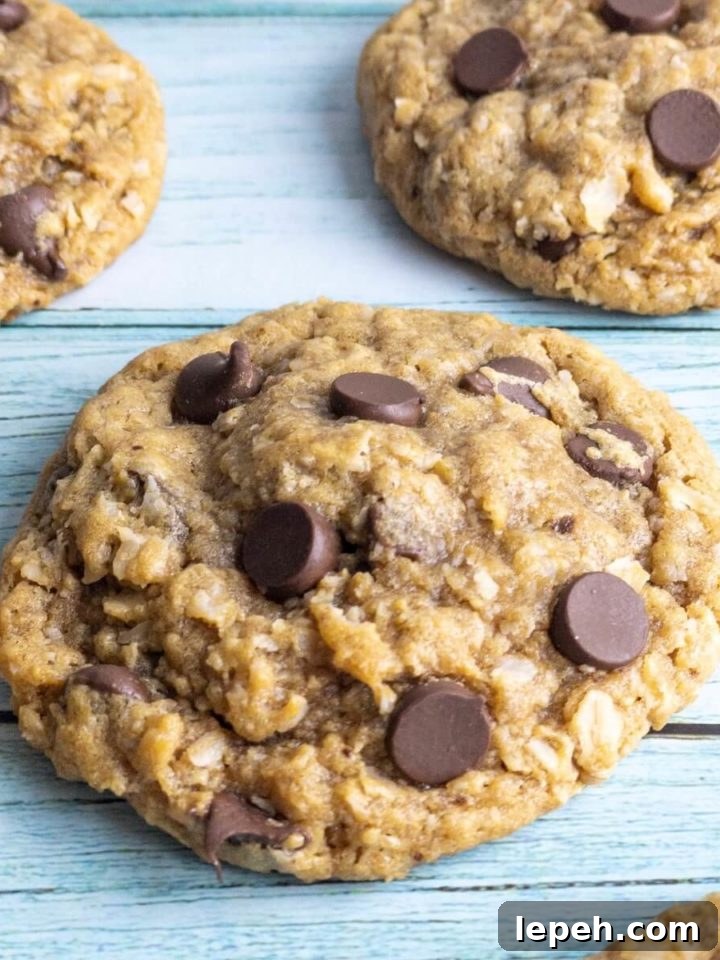 a closeup of flourless monster cookies