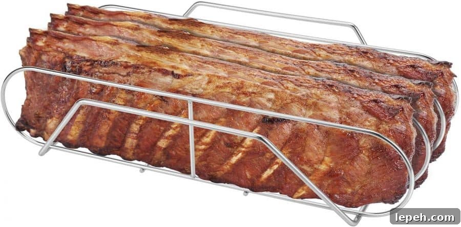 five racks of ribs in a metal rib rack