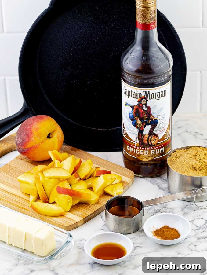 caramel ingredients for grilled fresh peach cast iron skillet cake