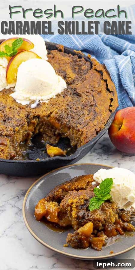 grilled fresh peach cast iron skillet cake Pinterest image