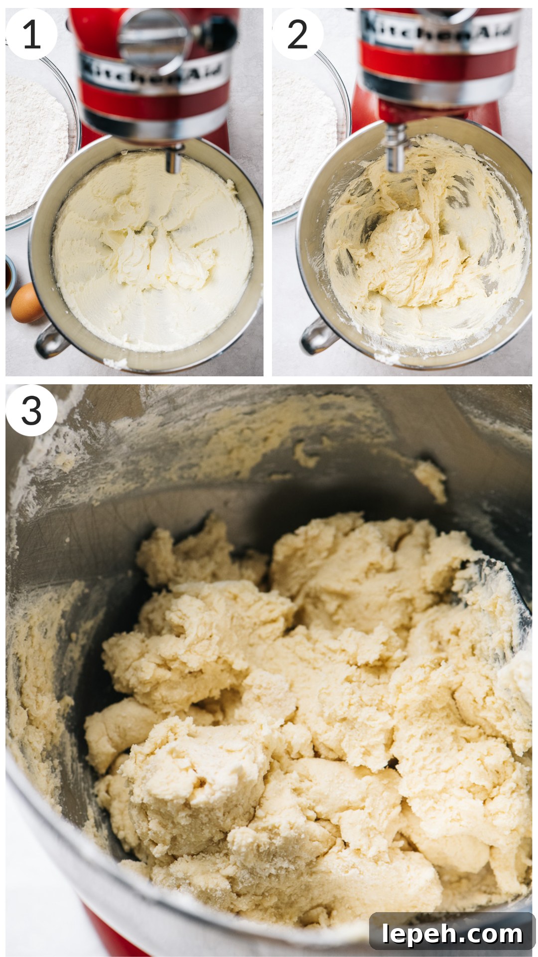 photo collage demonstrating how to make cinnamon roll cookie dough in stand mixer