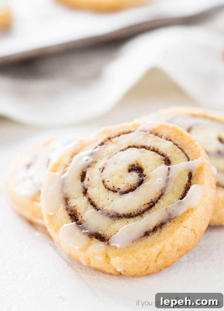 cinnamon roll cookie with cinnamon swirl and simple glaze.