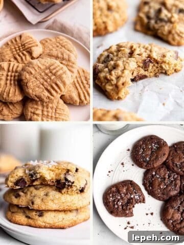 Four images of different sourdough cookie recipes.