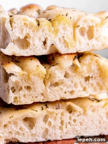 A stack of sourdough focaccia bread.