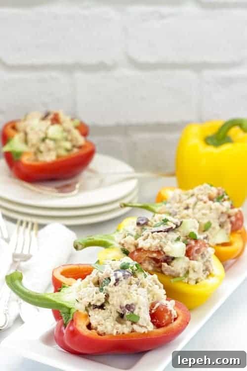 brown rice and tuna stuffed pepper