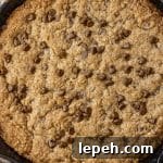 oatmeal chocolate chip cookie in a cast iron skillet