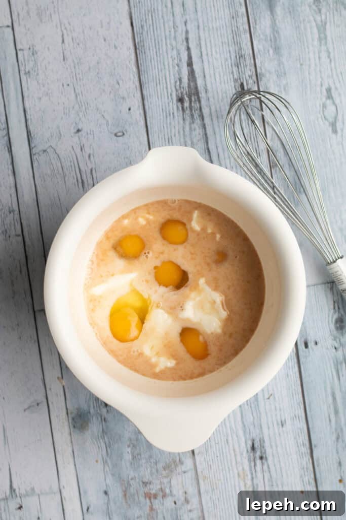 eggs and milk in a white bowl