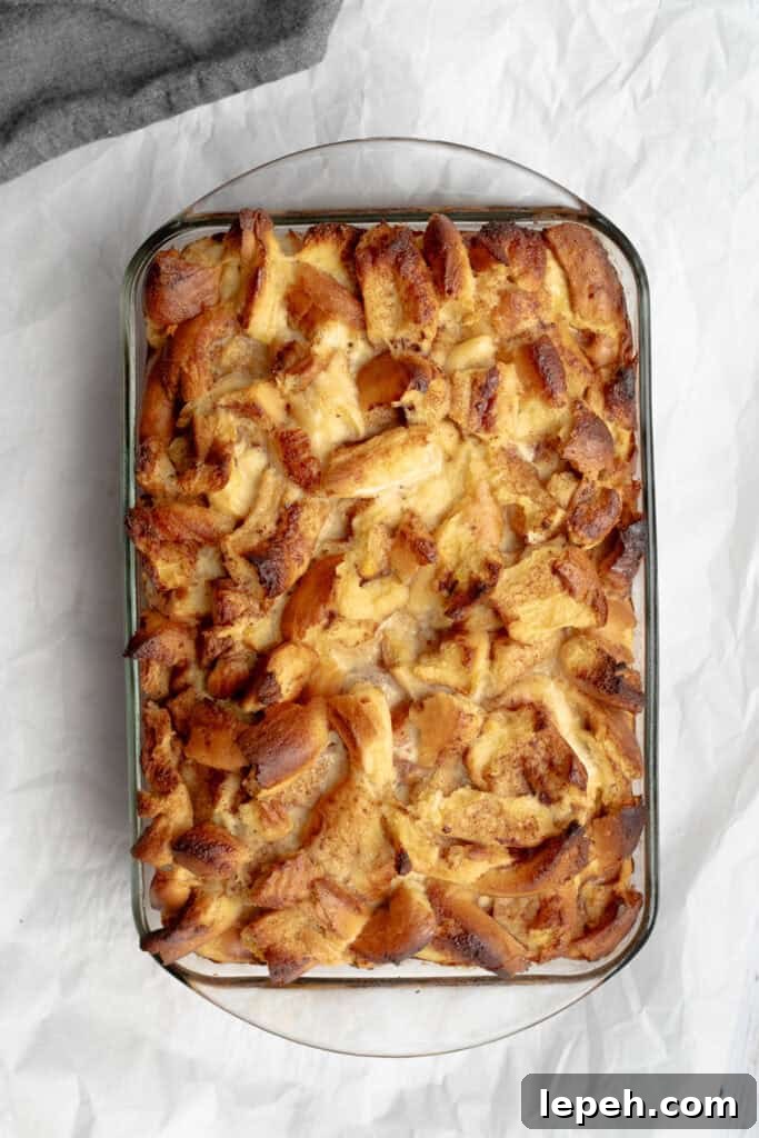 baked cinnamon roll casserole before icing