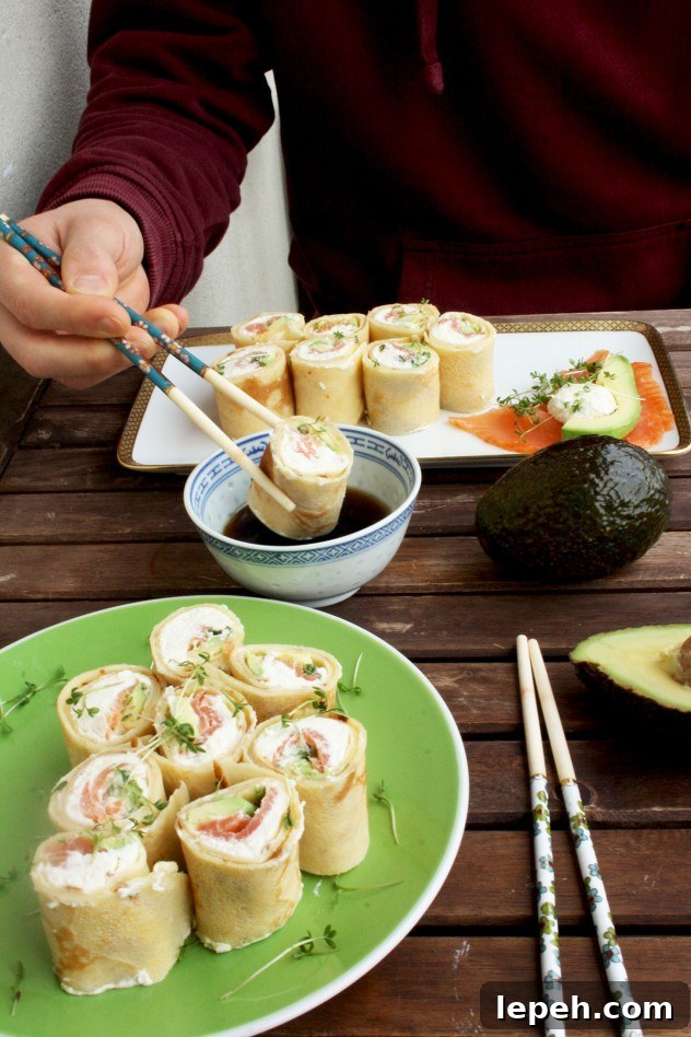 Pancake Sushi Rolls with Salmon and Avocado