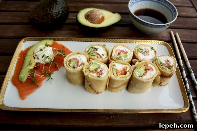 Pancake Sushi Rolls with Salmon and Avocado