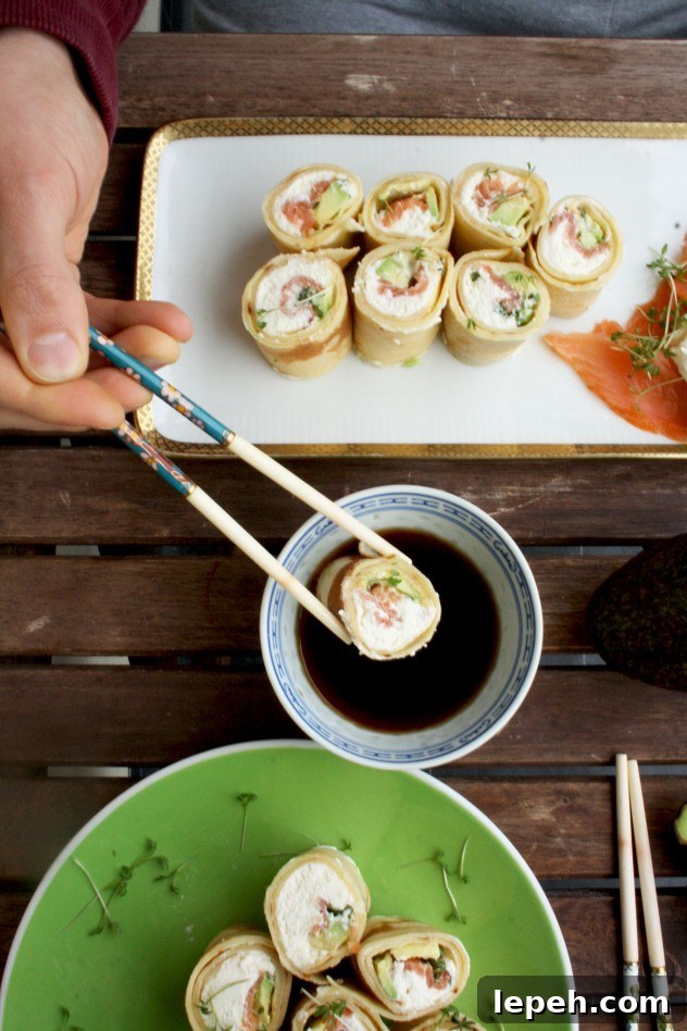 Pancake Sushi Rolls with Salmon and Avocado