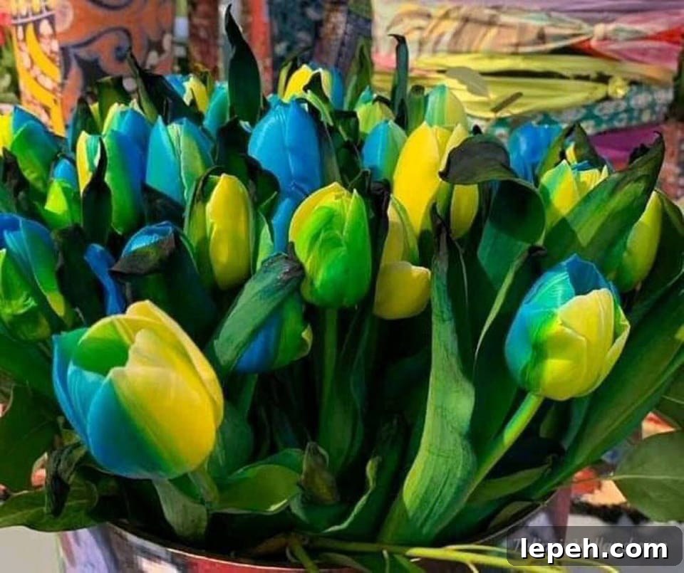Blue and yellow tulips tribute to Ukraine