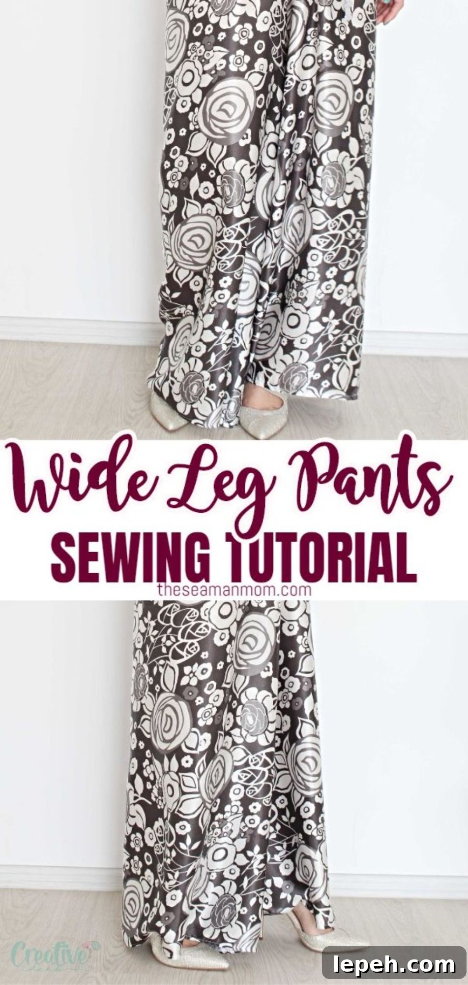 Sewing Flowy Wide-Leg Pants: Step-by-Step Guide for a Perfect Fit 12 Photo collage of wide leg pants pattern, front and side view