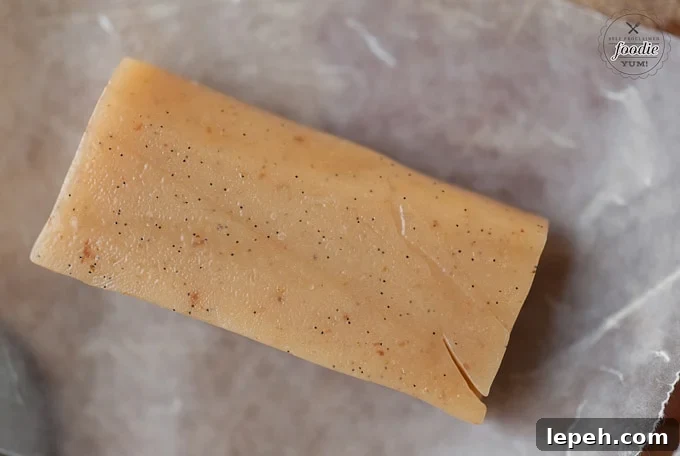 Salted Vanilla Bean Caramels Recipe — Smooth Homemade Caramels 5 A close up of a vanilla bean caramel