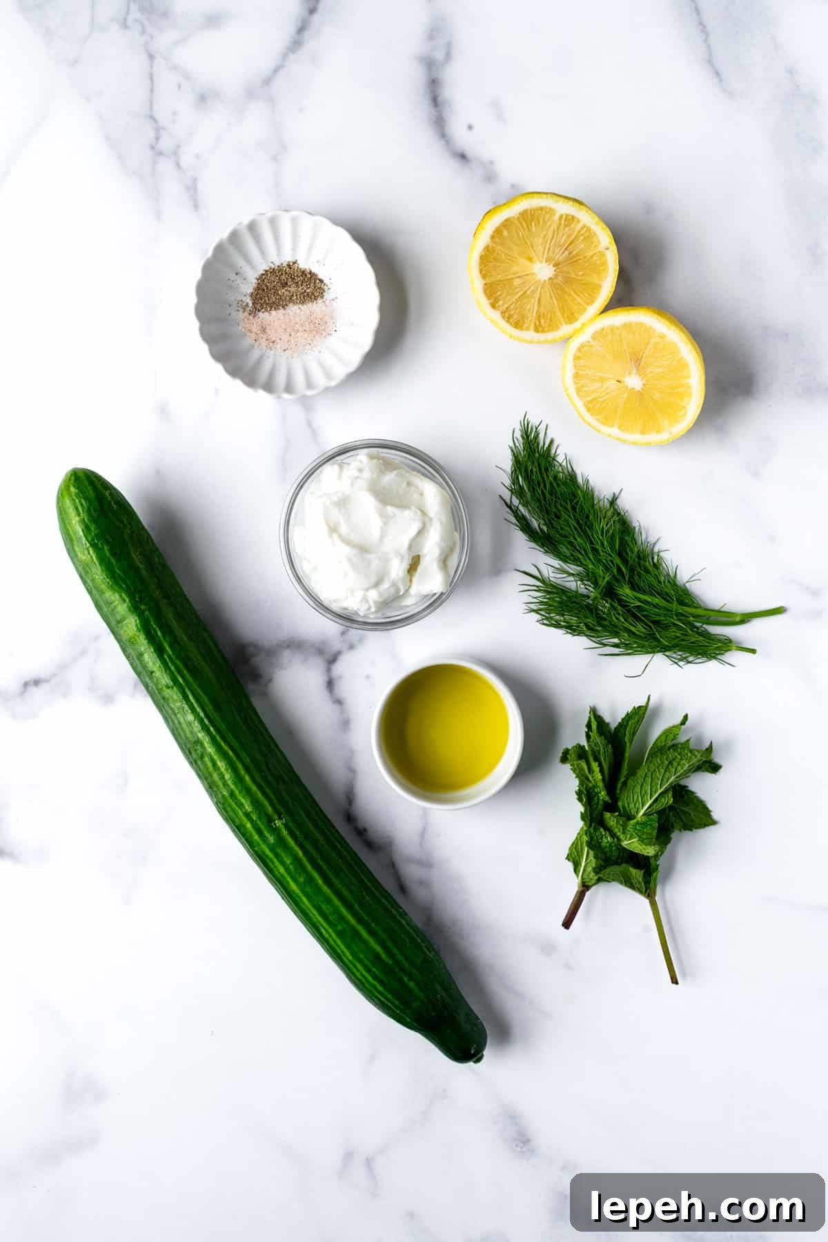 Greek Yogurt Cucumber Salad Ingredients.